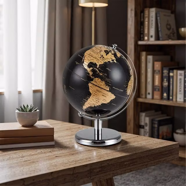 Costway Modern Rotating Tabletop Earth Globe in Gold and Black Metal