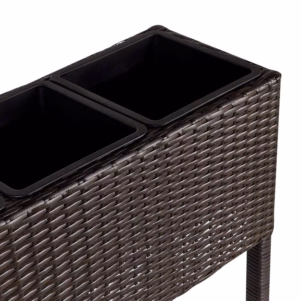 Wyld and Coco Brown PE Rattan Raised Planter Box with 3 Inserts – 5