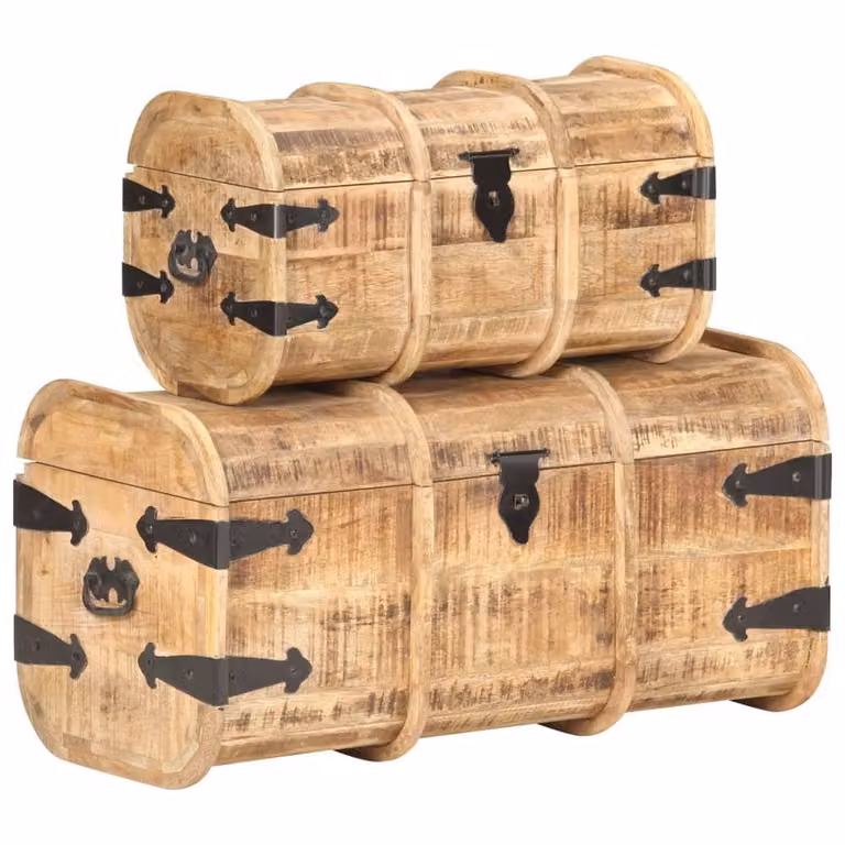 Berkfield Home Set of 2 Rustic Solid Mango Wood Storage Chests in Brown
