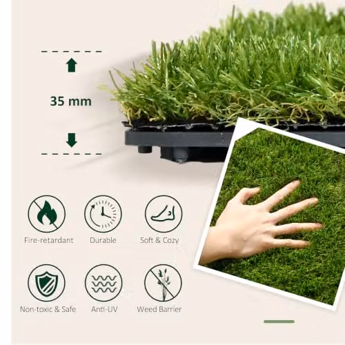 Outsunny 10-Piece Artificial Grass Turf Tile Set, Dark Green, W/D: 30 x 30 cm – 3