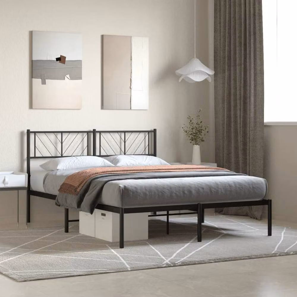 Berkfield Home Metal Bed Frame with Headboard in Black, W: 160 cm, H: 166 cm, D: 200 cm – 2