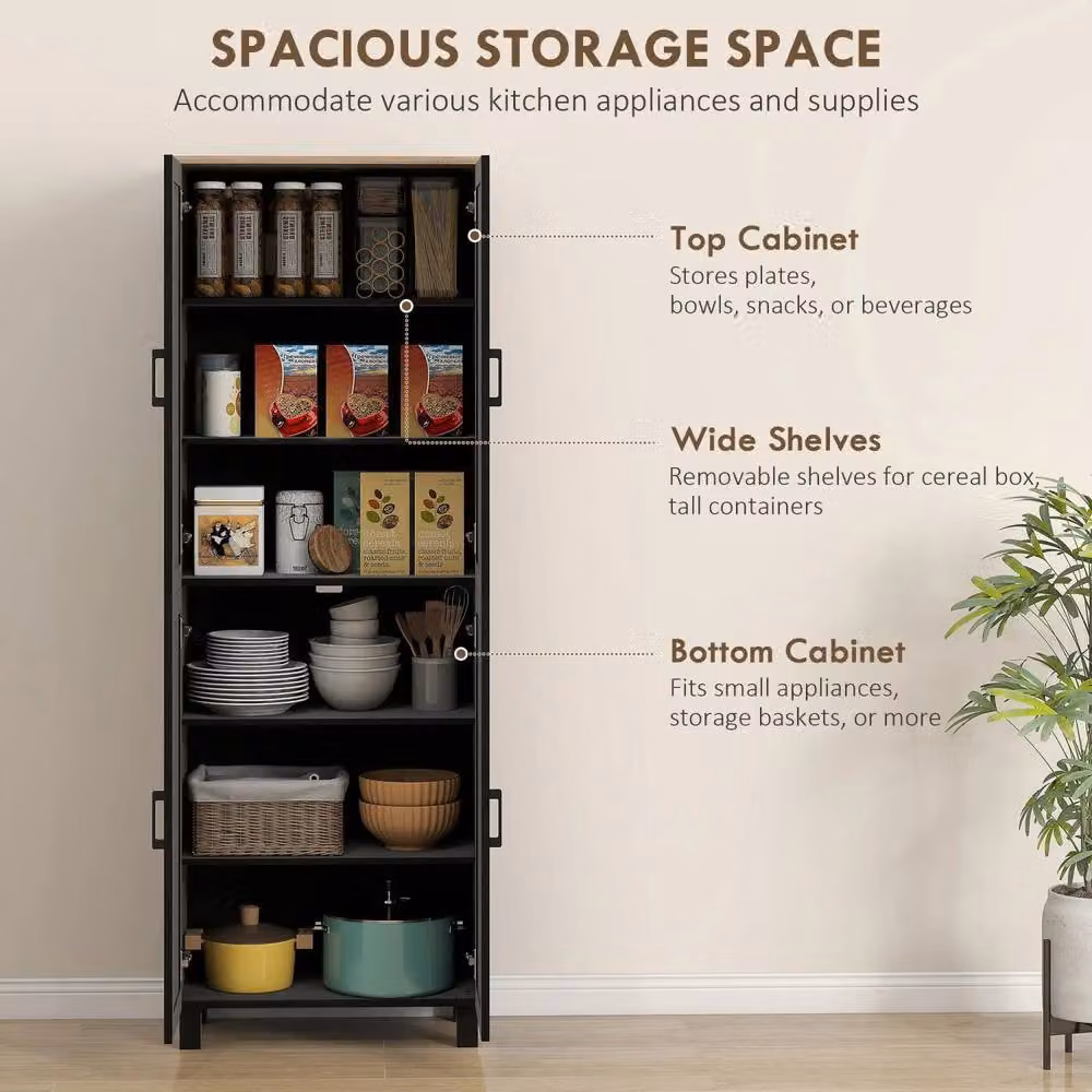 Wyld Haus Parare Black Wood Effect 4 Door Freestanding Kitchen Pantry Tall Unit H 170.5 x W 60 x D 30 cm – 3