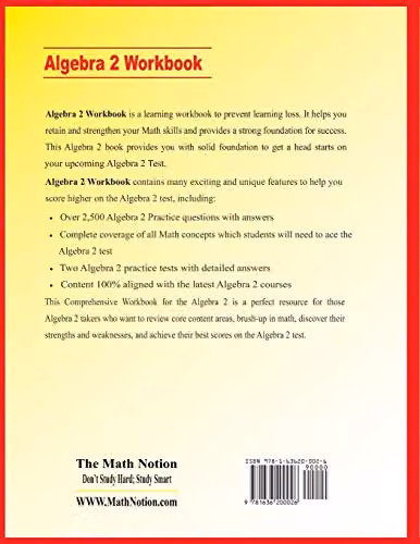Math Notion Algebra 2 Workbook with Two Practice Tests, Multicolour – 2