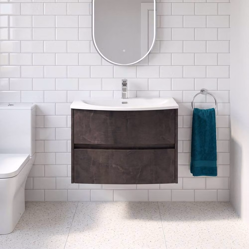 Balterley Modern Wall Mounted 2 Drawer Bathroom Vanity Unit with Basin in Matt Grey, W/D/H: 81 x 44 x 56.4 cm – 2