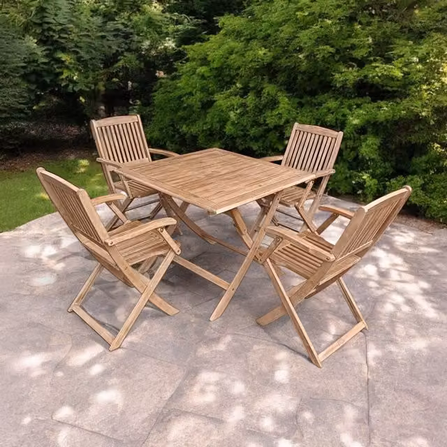 Royalcraft 5 Piece Folding Square Wood Dining Set in Brown