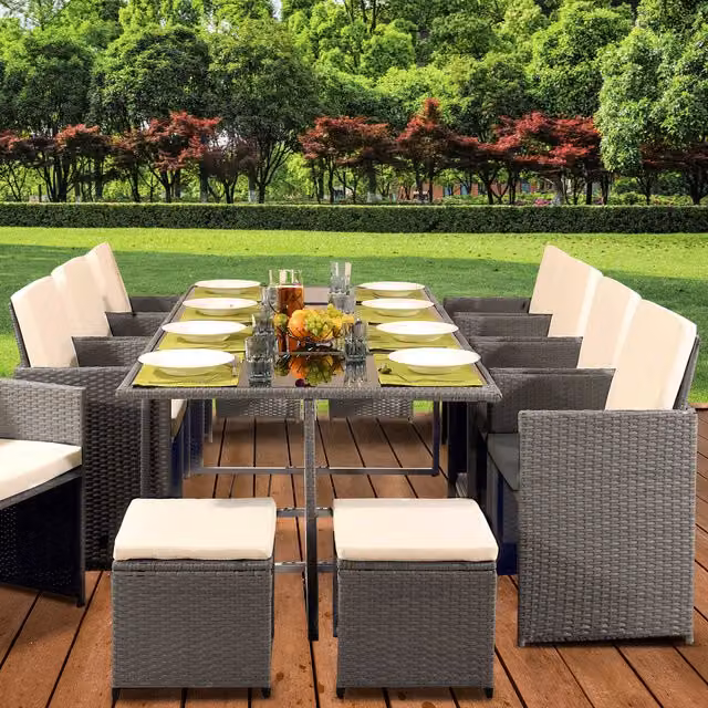 Comfy Living 13 Piece Modern Cube Rattan Garden Furniture Set in Grey
