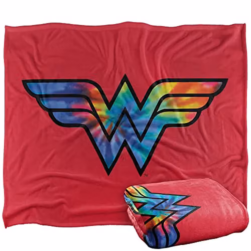 Logovision Wonder Woman Tie-Dye Logo Super Soft Fleece Throw Blanket, W/D/H: 152 x 127 cm, White/Multicolour