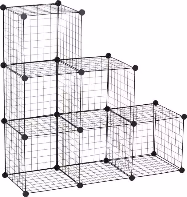 HOMCOM Interlocking 6 Cube Metal Wire Storage Rack in Black