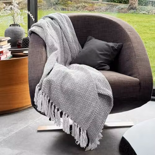 Allure Bath Fashions Chevron Herringbone Cotton Throw Blanket, Grey, W: 150 cm, D: 200 cm – 2