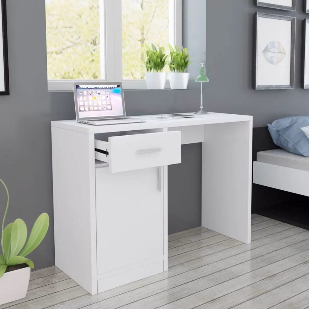 Berkfield Home Modern Writing Desk with Drawer and Cabinet, White, W: 100 cm, D: 40 cm, H: 73 cm – 2