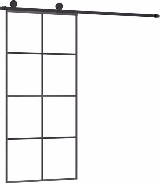 Berkfield Home Industrial Sliding Door with Hardware Set, Black ESG Glass and Aluminium, W: 90 cm, H: 205 cm – 1