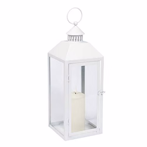 Lights4fun Perth Medium White Metal Outdoor Floor Lantern with TruGlow LED Candle and Remote Control, Height: 40 cm – 3