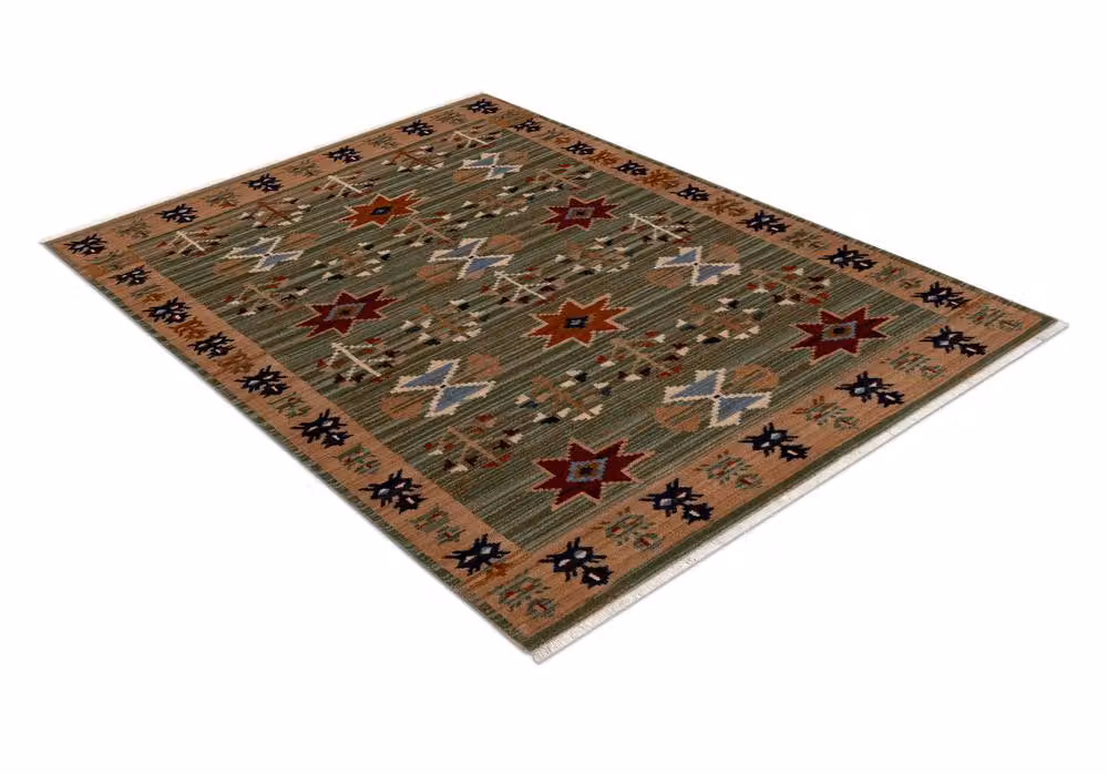RugsX Green Wool Keshan Oriental Rectangular Rug W: 80 cm, L: 145 cm – 2