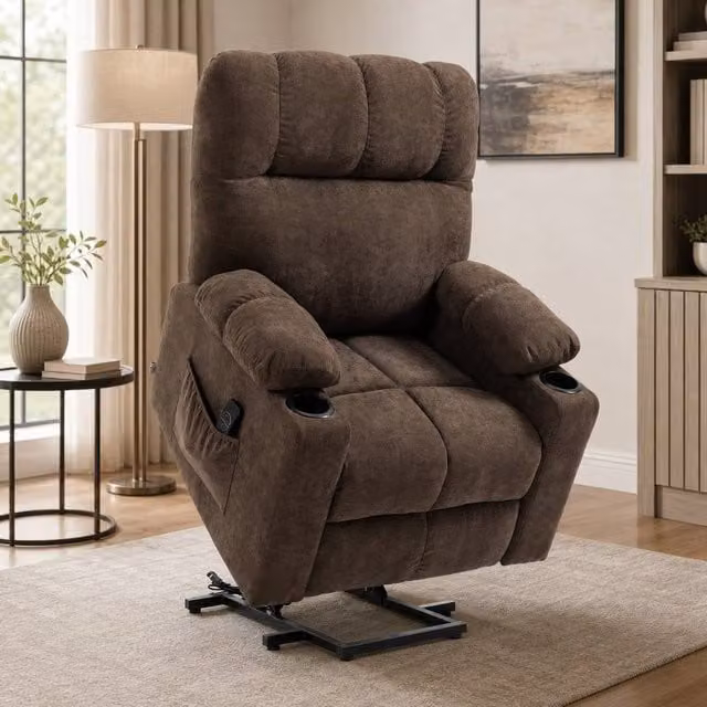 STILVORA Brown Fabric Power Lift Recliner Armchair with Footrest