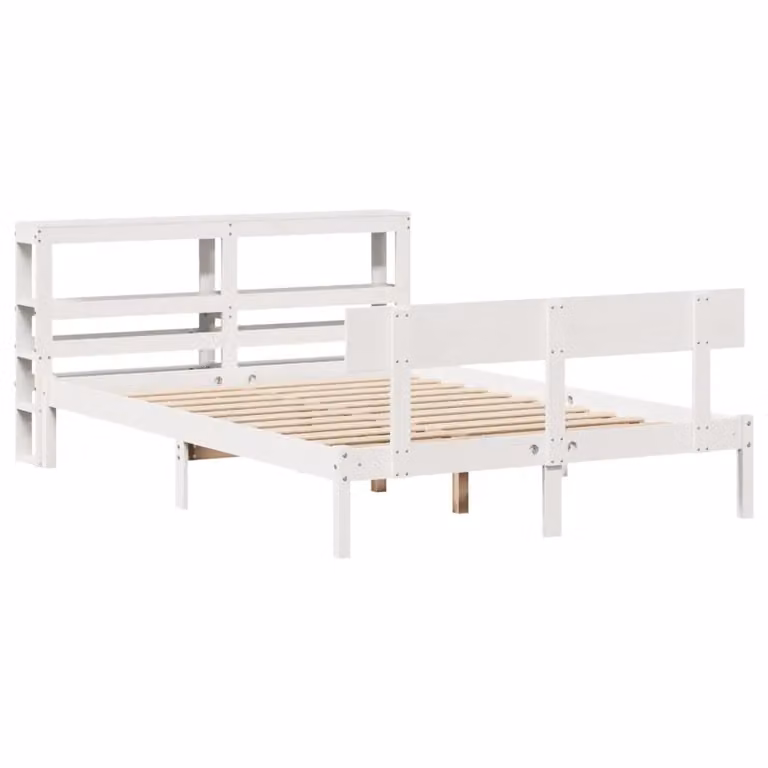 Berkfield Home Small Double Bed Frame in White Solid Pine Wood with Side Compartments, W/D/H: 120 x 200 cm