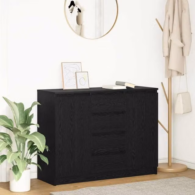 Berkfield Home Modern Sideboard with Drawers in Black Oak, W/D/H: 100.5 x 35 x 76 cm
