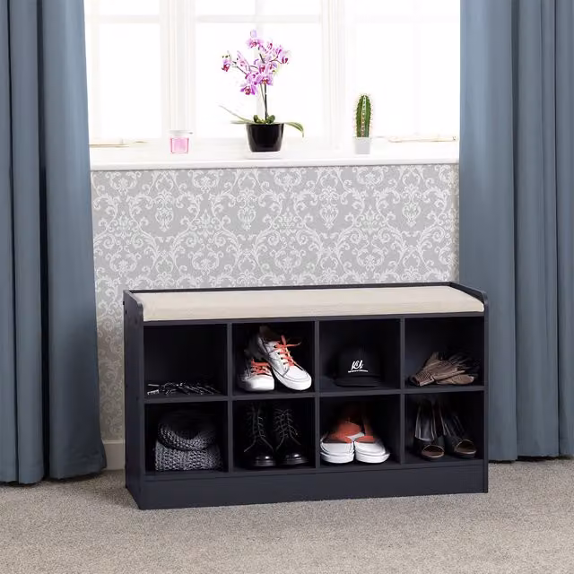 Seconique Portland Modern Fabric Shoe Rack in Blue and White