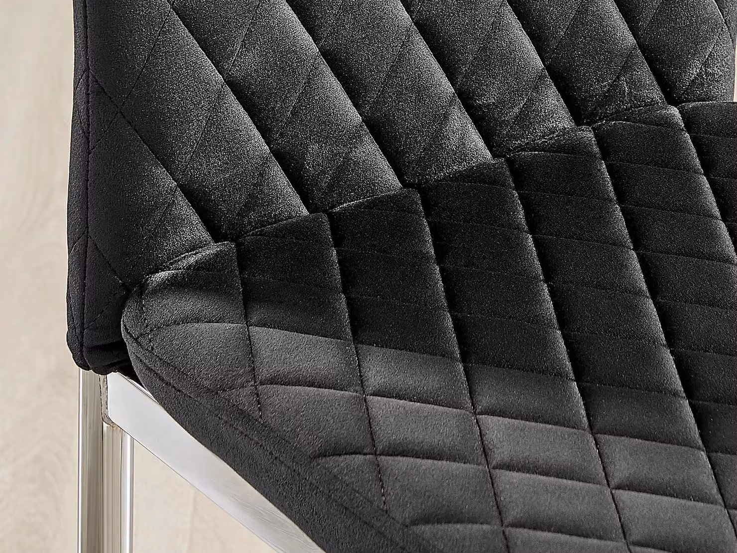 FurnitureboxUK Set of 4 Milan High Back Diamond Pattern Black Velvet Dining Chairs with Silver Chrome Metal Legs – 3
