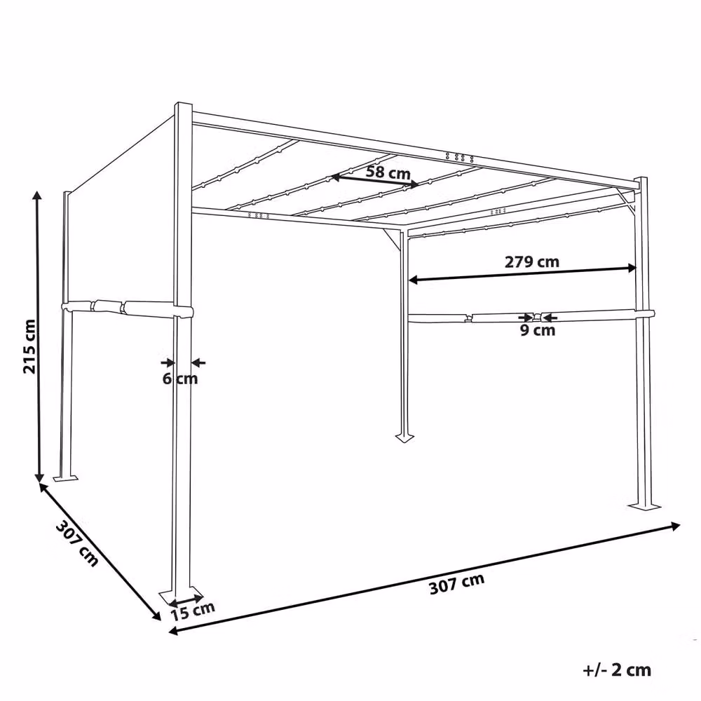 Wyld and Coco Grey Steel Frame Pergola with Fabric Canopy and Solar LED, W/D/H: 310 x 310 x 215 cm – 2
