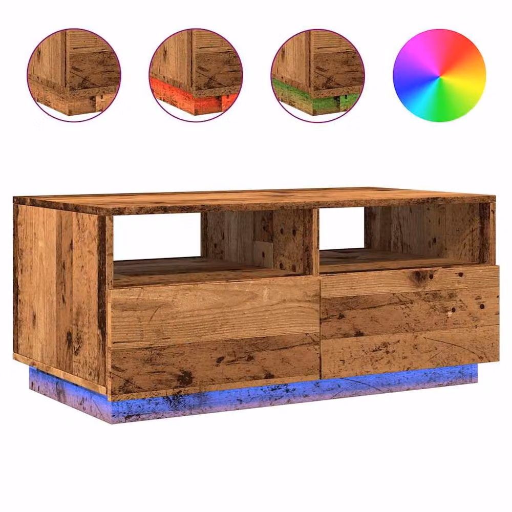 Berkfield Home Modern Rectangular Coffee Table with LED Lights in Brown, W/D/H: 90 x 49 x 40 cm – 3
