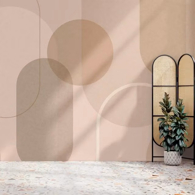 Superfresco Easy Arched Geo Muted Neutral Geometric Retro Wall Mural in Beige, W: 300 cm, H: 280 cm