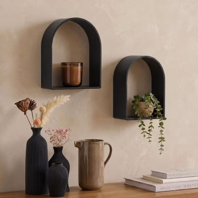 OHS 2 Pack Arched Floating Wall Mounted Display Shelves in Black – 1