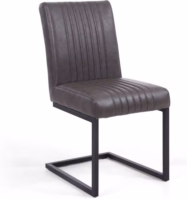 Shankar Pair of Grey Synthetic Leather Cantilever Dining Chairs with Metal Base