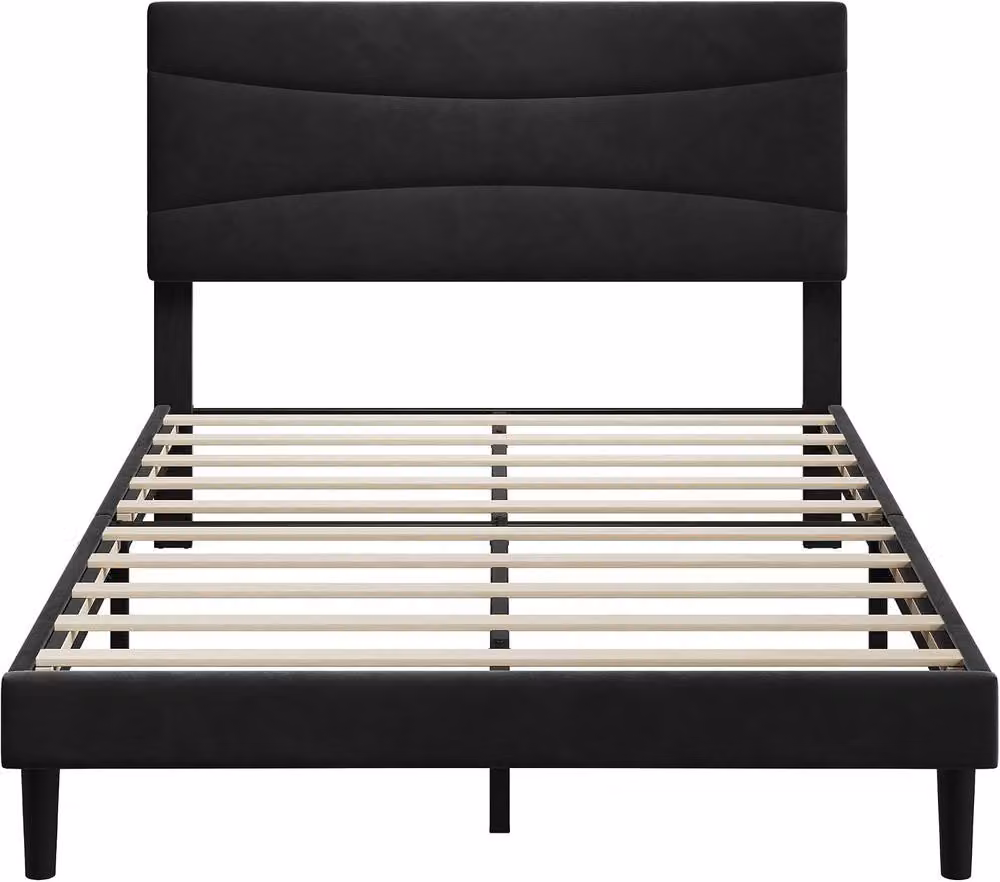 London Boutique Double Size Upholstered Bed Frame with Headboard in Black, W/D/H: 140 x 200 cm – 5