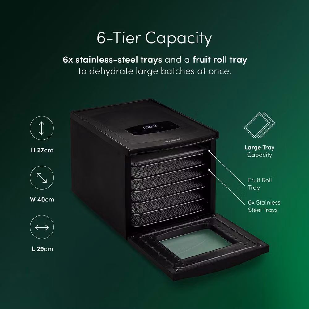 Emperial 6 Tier Food Dehydrator with Temperature and Timer Control, 650W, Black – 4