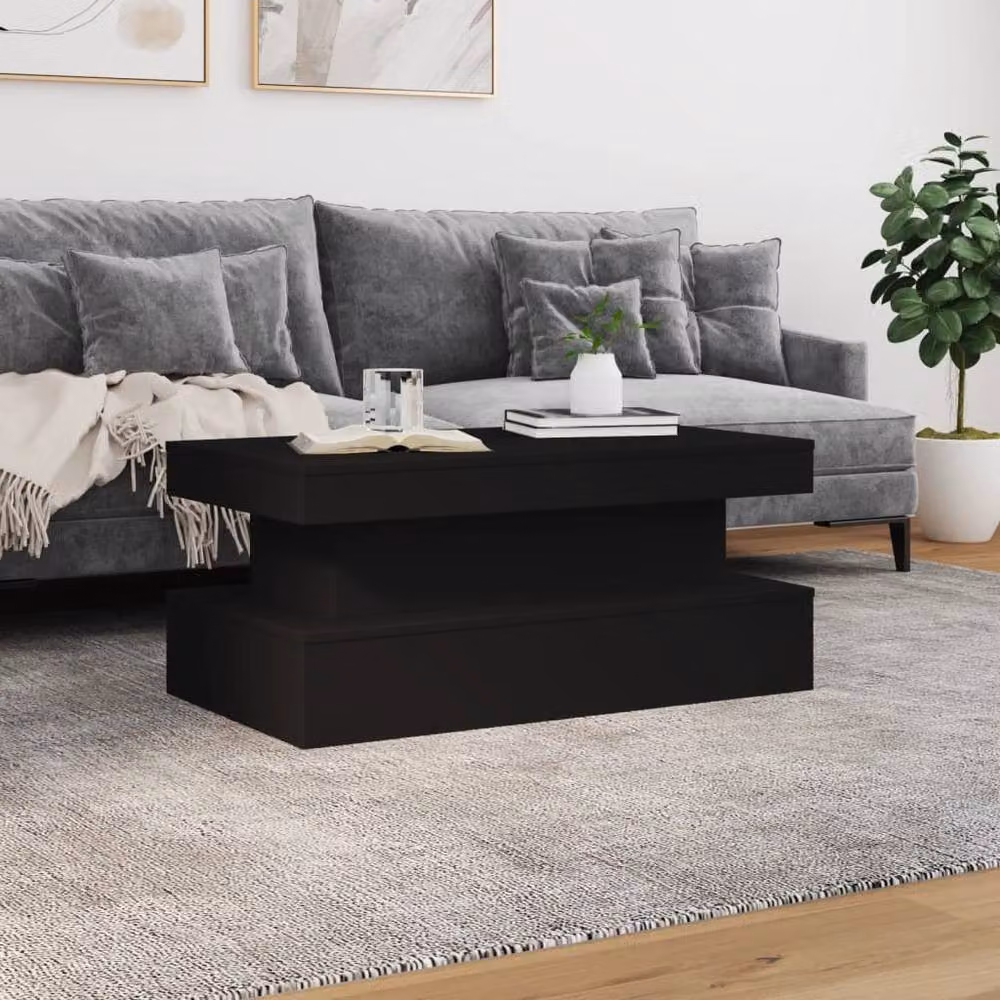 Berkfield Home Modern Black Coffee Table with LED Lights W/D/H: 90 x 50 x 40 cm – 4