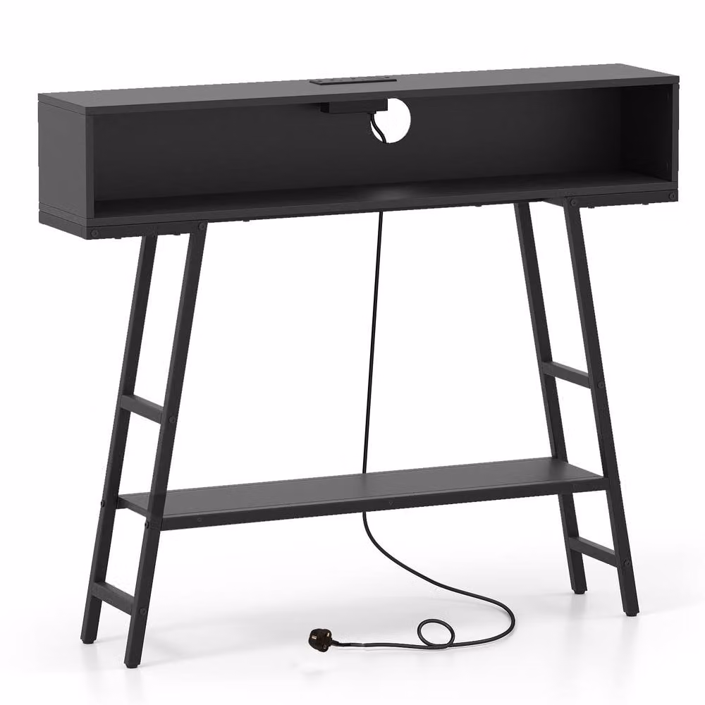 Costway 3-Tier Industrial Console Table with LED Light in Black – 4
