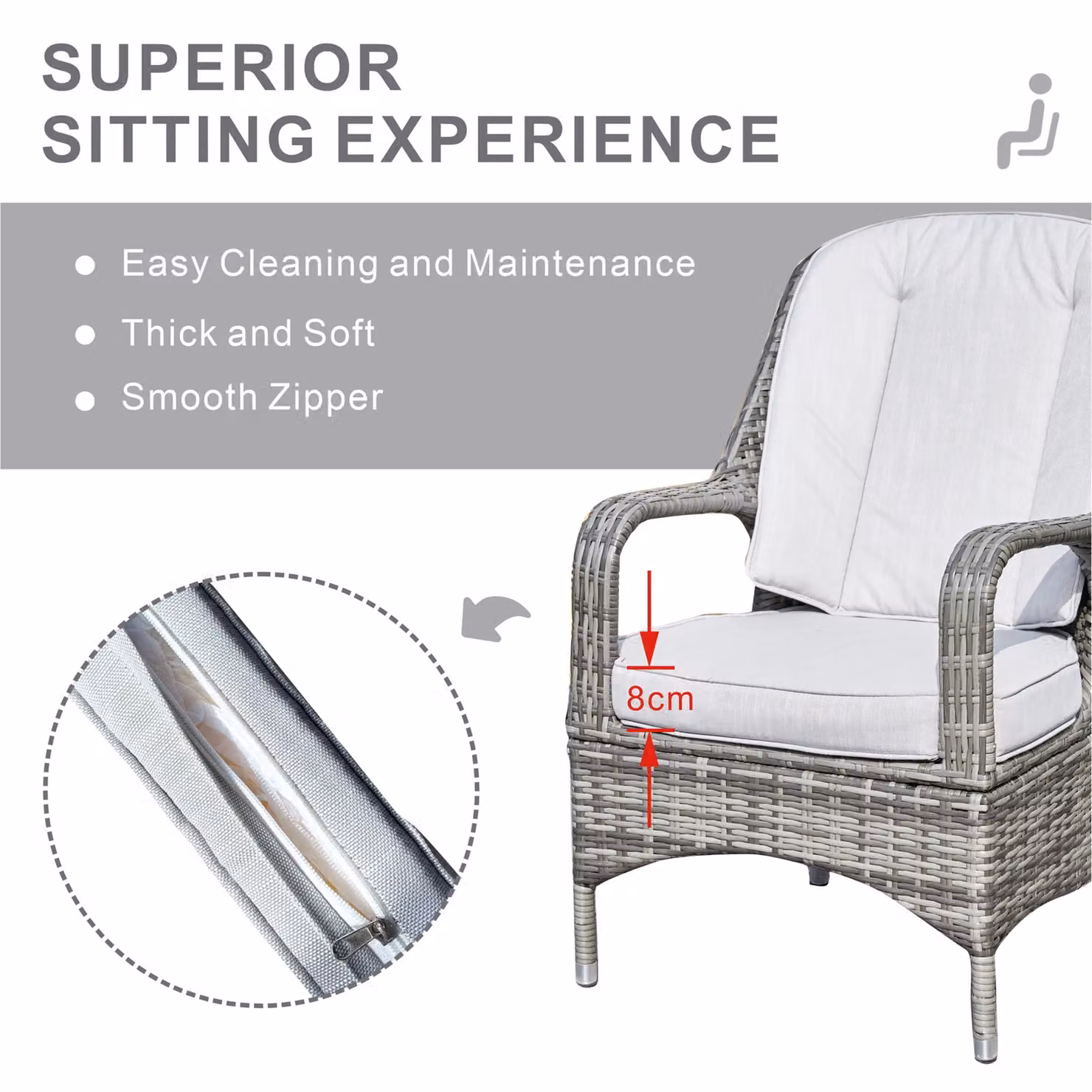 Direct Wicker 2-Piece Grey PE Rattan Outdoor Dining Chairs for Garden and Terrace – 2