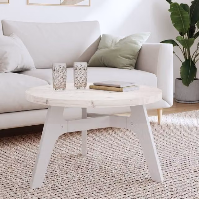 Berkfield Home Round White Solid Wood Pine Table Top, Diameter: 70 cm, Thickness: 3 cm