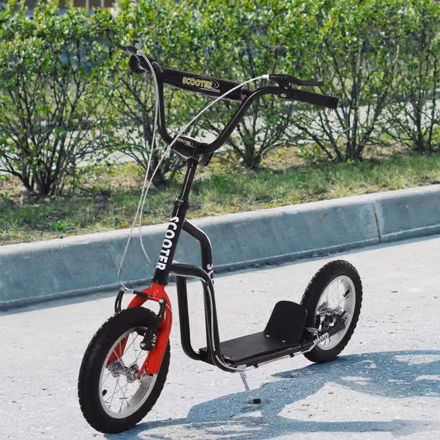 HOMCOM Teen Stunt Kick Scooter with Adjustable Handlebar and Brake in Black