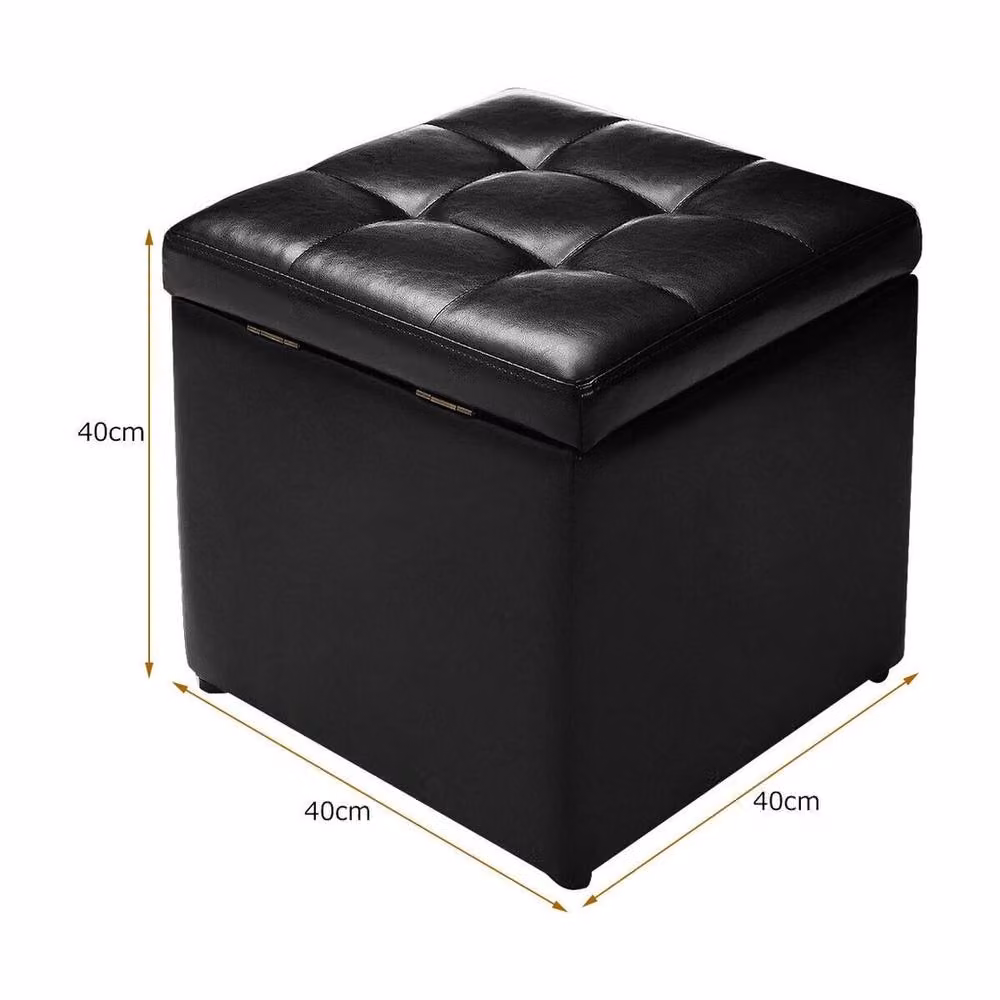 VOGREX Black Faux Leather Cube Storage Ottoman Stool, W/D/H: 40 x 40 x 40 cm – 3
