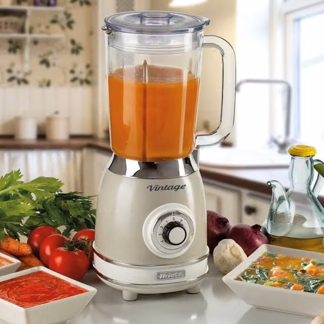 Ariete 1000W Vintage Glass Jug Blender with 1.5 l Capacity and 4 Speeds plus Pulse in Beige – 1