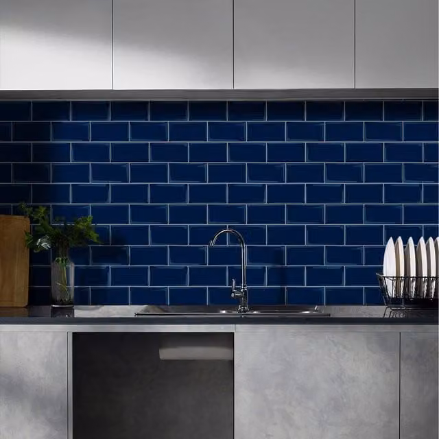 Lifeideas 10 Piece Self Adhesive Blue Plastic Backsplash Wall Stickers