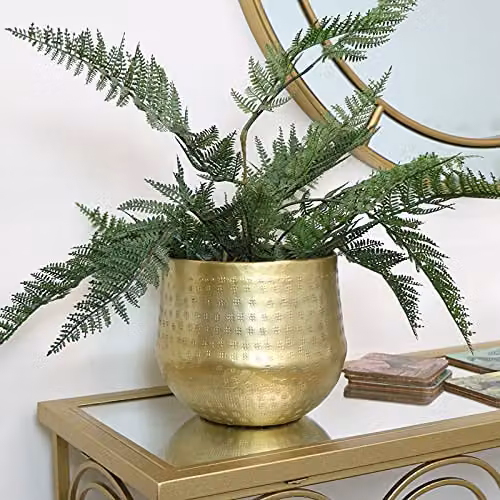 Melody Maison Small Round Gold and Silver Geometric Metal Tabletop Planter W/D/H: 18.0 x 17.0 x 18.0 cm – 2