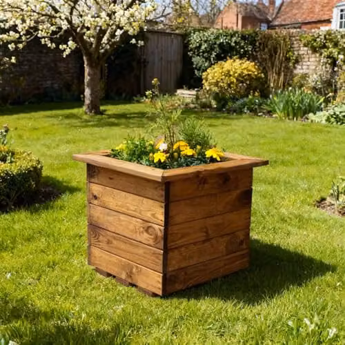 Charles Taylor Brown Wooden Square Planter Tub W: 47 cm, D: 47 cm, H: 39 cm – 1