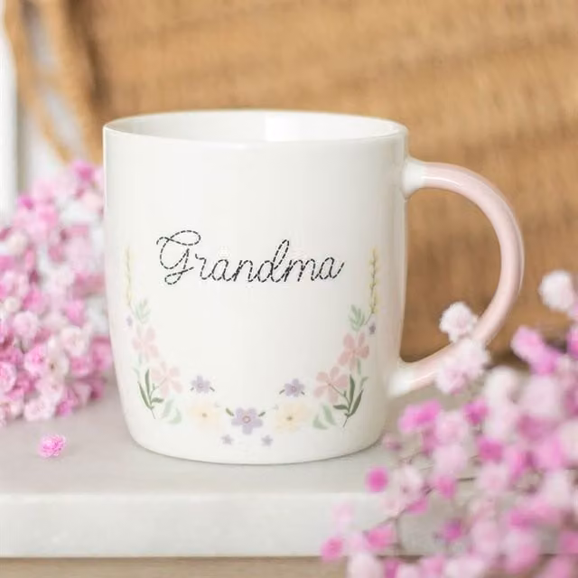 KDMK Floral Ceramic Mug in White and Pink, 350 ml