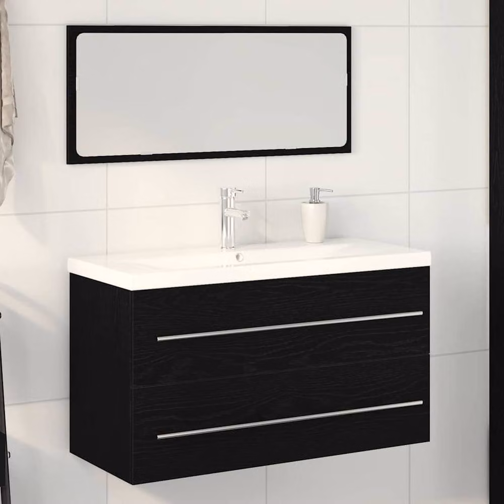 Berkfield Home Modern Black Oak Bathroom Sink Cabinet with Built-in Basin, W/D/H: 90 x 48 x 48 cm – 2