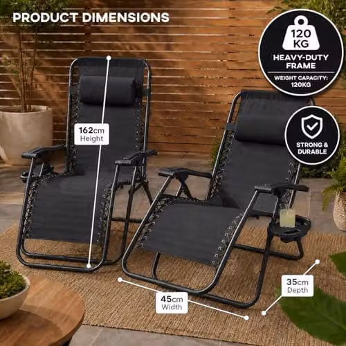Neo Set of 2 Zero Gravity Recliner Outdoor Garden Sun Loungers in Black – 2