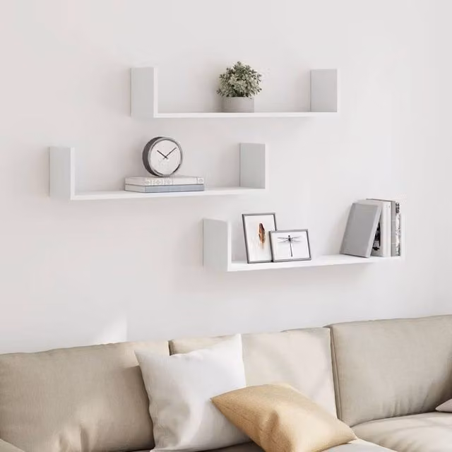Berkfield Home Set of 3 White Wall Mounted Shelves in Engineered Wood, W: 80 cm, D: 18 cm, H: 18 cm