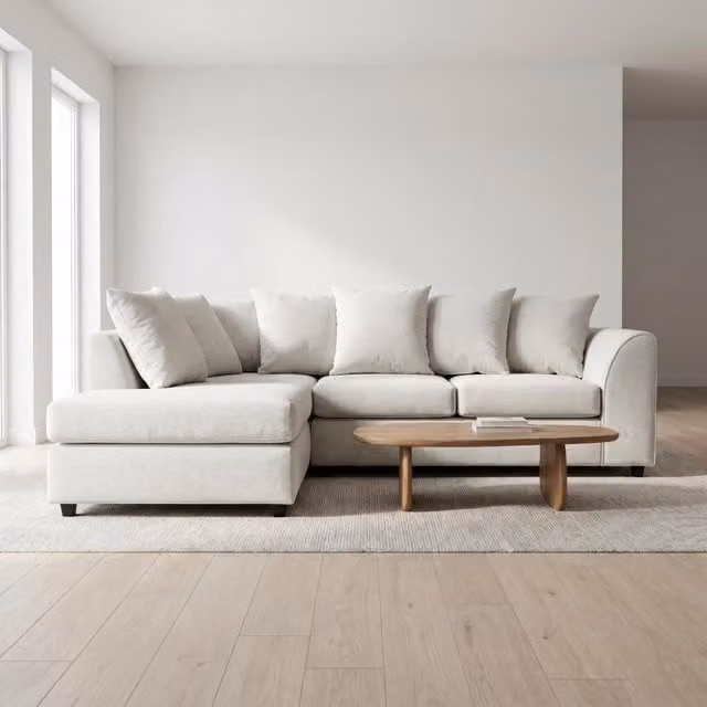Abakus Direct Harriet Relaxed Linen Corner Sofa with Chaise and Scatter Cushions, Beige, Left-facing