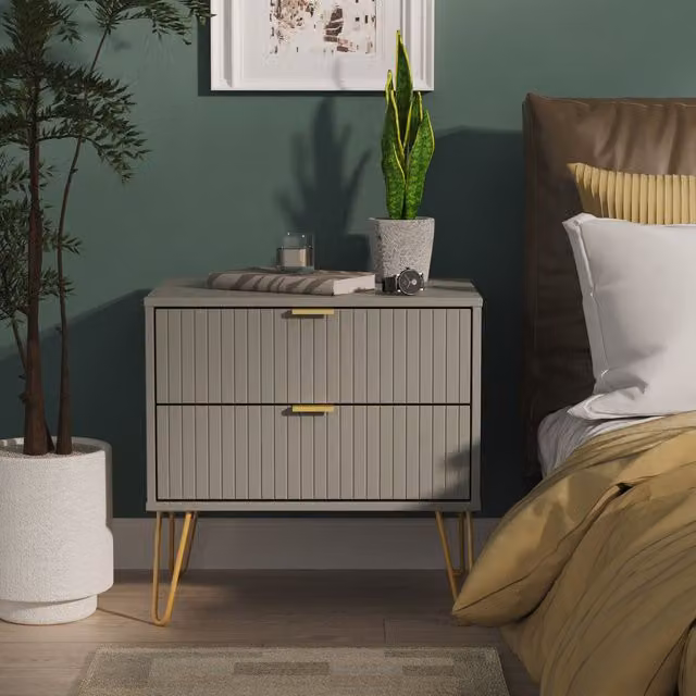 2 U Bexley 2 Drawer Side Table in Dark Grey and Gold