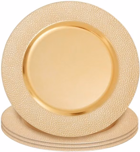 Orsina Set of Four Gold Finish Pebble Effect Charger Plates, Diameter: 33 cm – 1