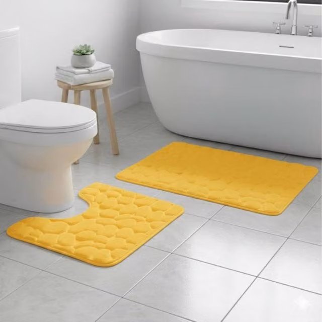 Snug City Pebble Design Memory Foam Bath Mat Set in Yellow, W: 80 cm, D: 50 cm – 1
