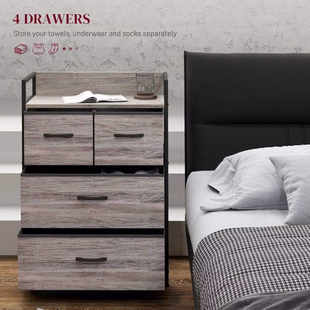Wyld Haus Doyo Elso Grey Wood Effect 4 Drawer Rustic Storage Chest – 4