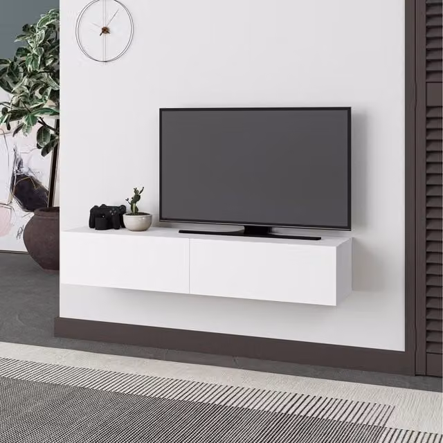 Decortie Francy Modern Wall Mounted TV Unit with Storage in White