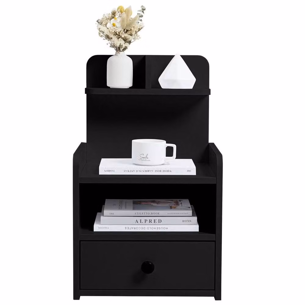 EONLION Modern Black Wood Bedside Table and Nightstand – 4